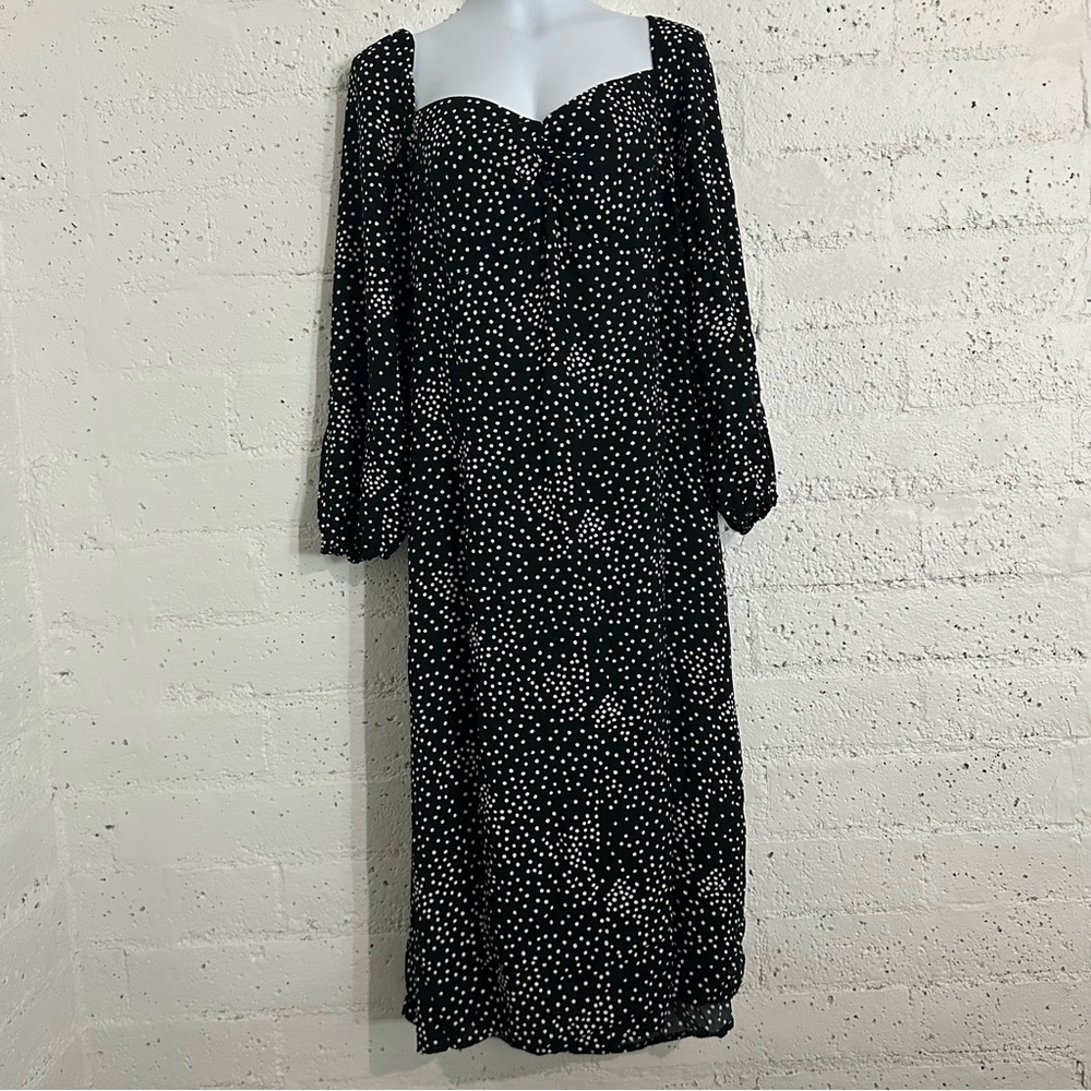 Missguided Plus Womens Dress 18 (UK 22) Black White Polka Dot Midi 3/4 Sleeve BA
